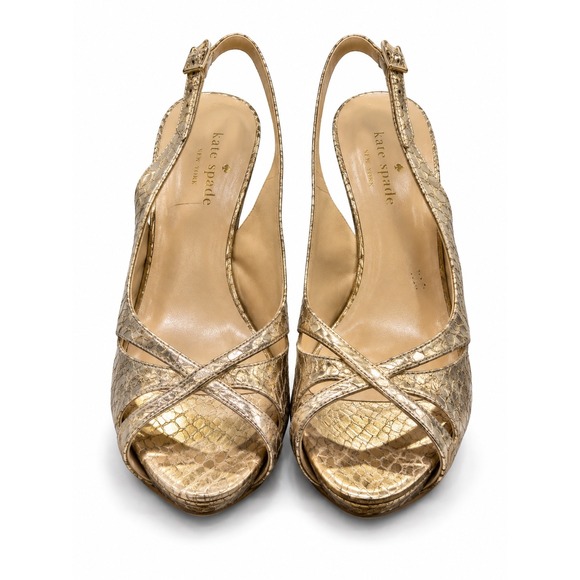 kate spade Shoes - Y2K Kate Spade Slingback Heels Women 9 Gold Snakeskin Embossed Platform Stiletto